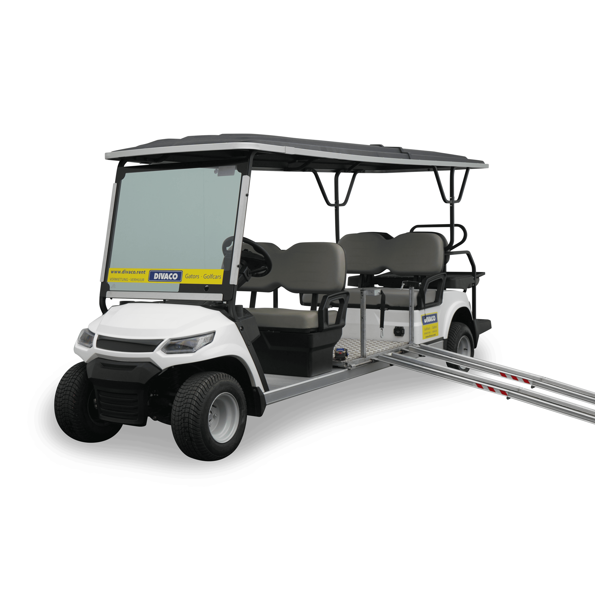 Divaco.rent golfkarretje rolstoeltransport elektro en 6 personen voorkant