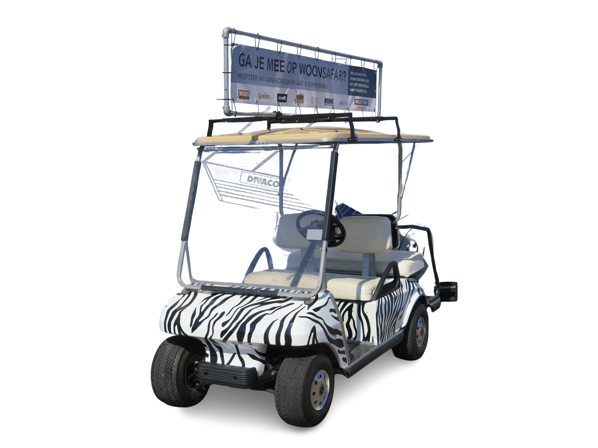 Divaco.rent branding zebra wrap + banner op het dak Divaco.rent branding zebra wrap + banner op het dak