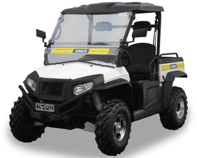 Elektrische 4x4 offroad terreinwagen, geschikt voor ruw terrein en openbare weg; een duurzaam alternatief voor Gators op diesel of benzine.